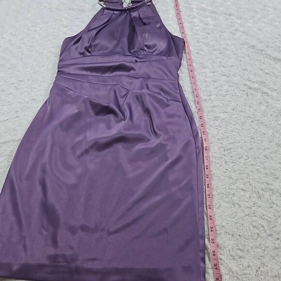 Eliza J Womens Size 8 Chain Strap Pleated Satin Cocktail Purple Dress Formal - Picture 4 of 11